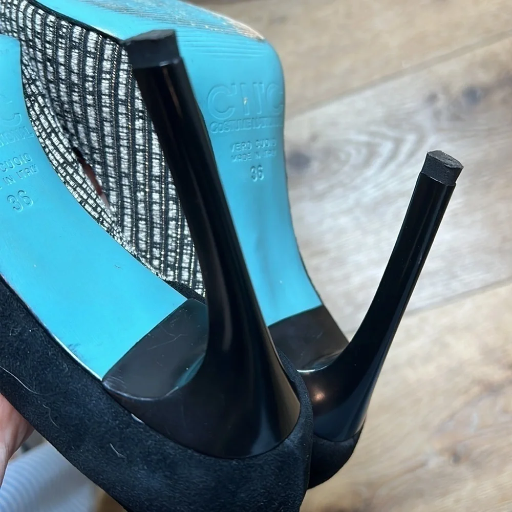 C’N’C CoSTUME NATIONAL Black Suede & Tweed Pumps Size 36/6
